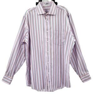 Bugatchi UOMO Classic Fit Purple Pinstripe Long Sleeve Button Up Shirt Men's XL